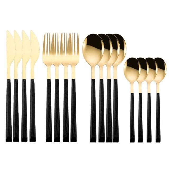 MYDESIDY 24 Pièces Couverts Marron Argenté Acier Inoxydable - Imitation Manche Bois, Ensemble Complet Couteaux Cuillères Fourchettes