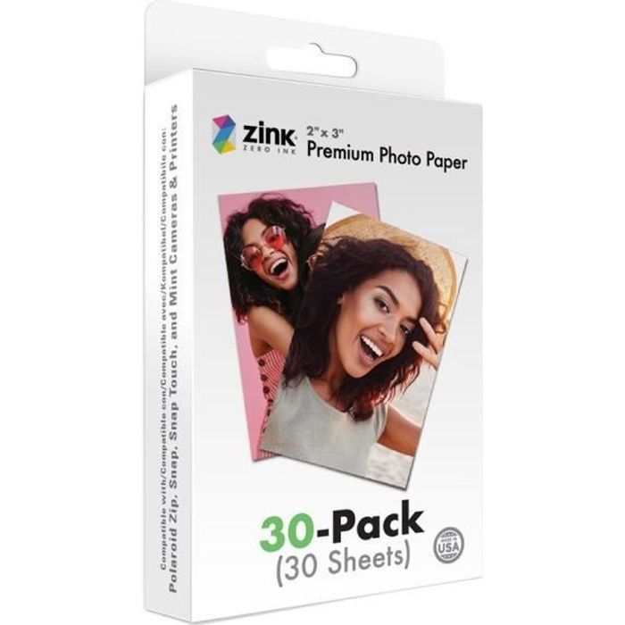 Pack de 30 Papiers photo Instantané ZINK Format 2x3'' - Compatible  Polaroid, Kodak, Canon, HP - Cdiscount Appareil Photo
