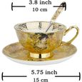 Artvigor Set de 4 Tasses à Café en Porcelaine, Service à Thé Anglaise 200ml avec Cuillère et Soucoupe, pour 4 Personnes Style-1