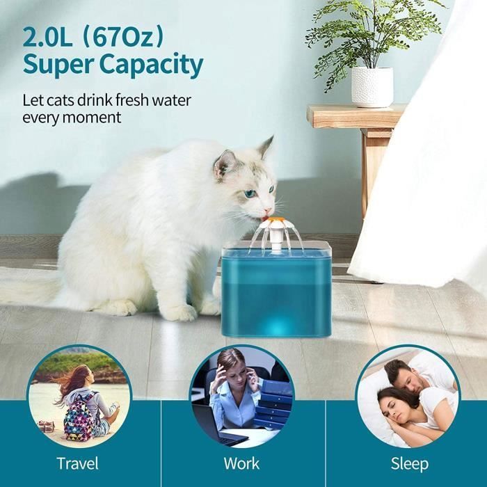 Fontaine à Eau Automatique Pour Chat 2,2L - Silencieuse, Triple Filtre, Acier Inoxydable - 2
