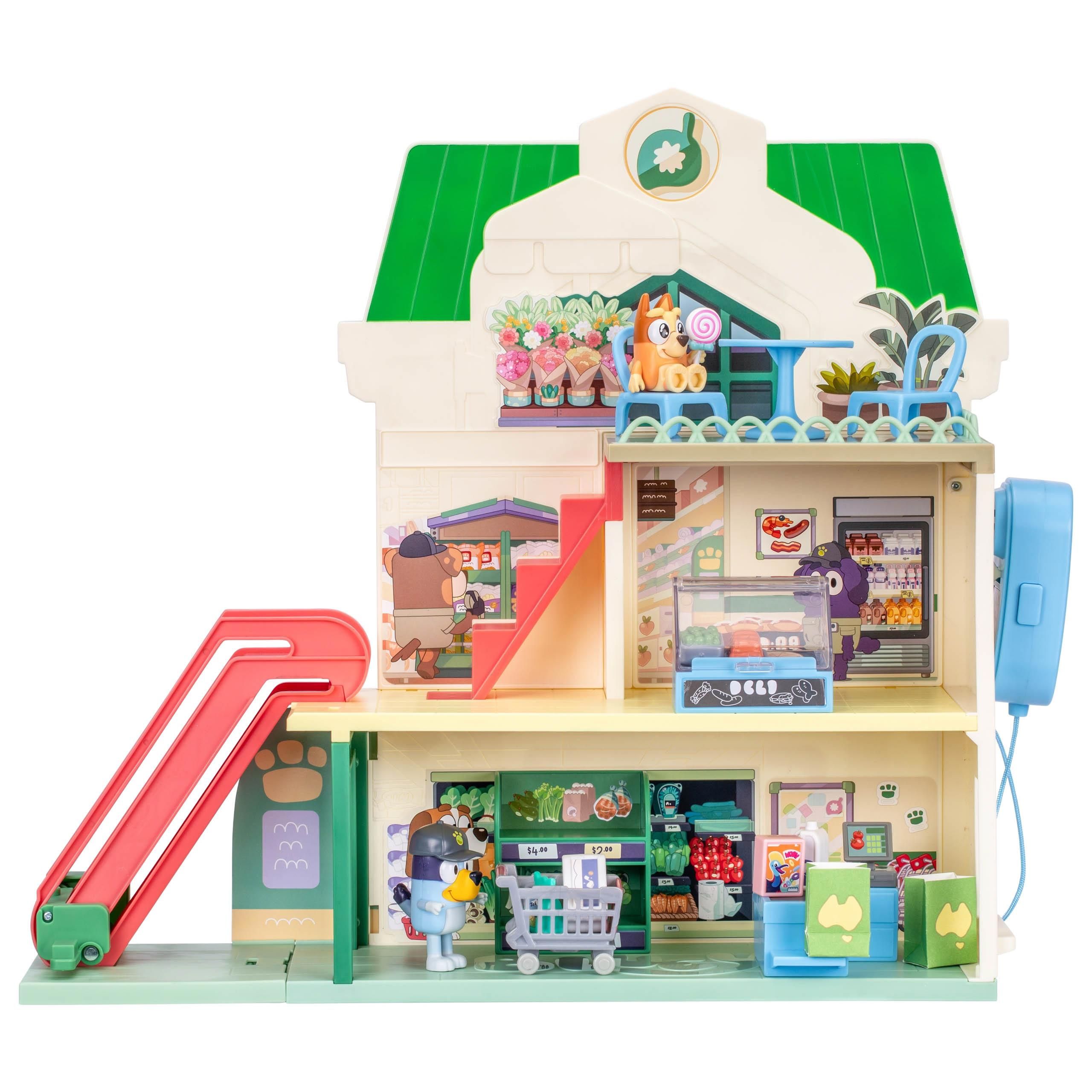 Set De Jeu Supermarché Bluey 3 Étages – 40 Cm, Figurines Bluey Et Bingo, Escalator Mobile, 24 Sons, Interphone, Plus De 15 Accessoires