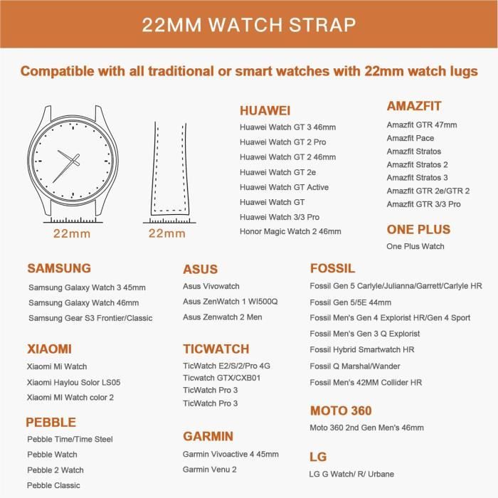 Bracelet pour montre Huawei GT GT2 46 mm GT 2e GT Active Honor