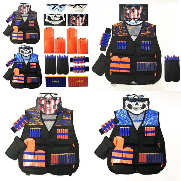Funklu Kit de gilet tactique pour enfants, gilet tactique pour enfants pour pistolets Nerf N-Strike Elite