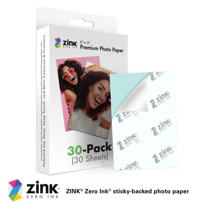 Pack de 30 Papiers photo Instantané ZINK Format 2x3'' - Compatible