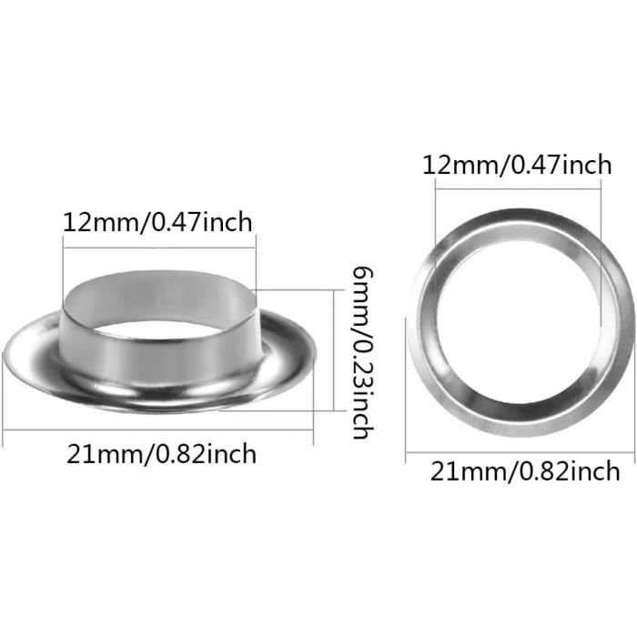 Trimming Shop Pack de 100 X 14mm Argent Oeillets et 100 Rondelles - Ensemble de Laiton Oeillets pour Vêtements & Cuir - Artisanat Couture et Mercerie