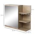 Armoire miroir de salle de bain avec étagère - KLEANKIN - Aspect chêne clair - 3 étagères latérales-2