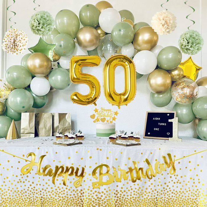 Kit De Décoration D'anniversaire Enfant - 50 Pièces Avec Bannière, Ballons, Nappe, Décorations Gâteau