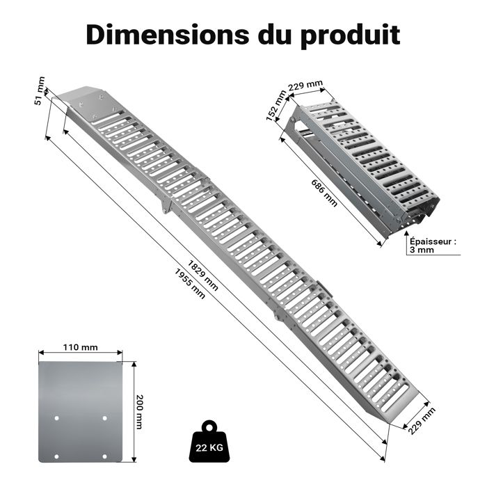 Kit De 2 Rampes D'accès Extra-plates XPOtool - Capacité 3 Tonnes - Pour Voiture Ou Camping-car