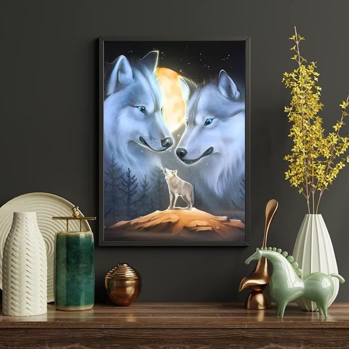 Ginfonr 5D Diamond Painting Kit: Due Lupi E Cielo Stellato - Tela 30x40 Cm Con Diamanti Rotondi - Completo Di Strumenti Per Principianti