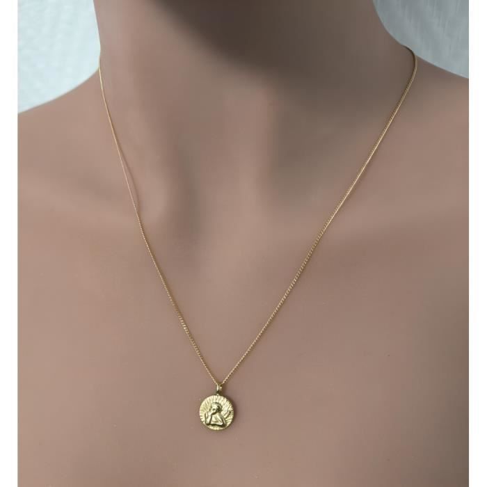 Collier Enfant Avec Médaille Ange - Plaqué Or Jaune 18k - 45 Cm - Baptême/Communion
