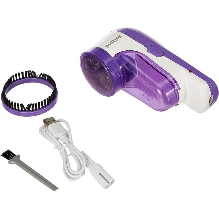 Fer à repasser Philips gc027/00 rasoir anti-bouloche électrique batterie  rechargeable via câble usb avec petite brosse de nettoyage lilas