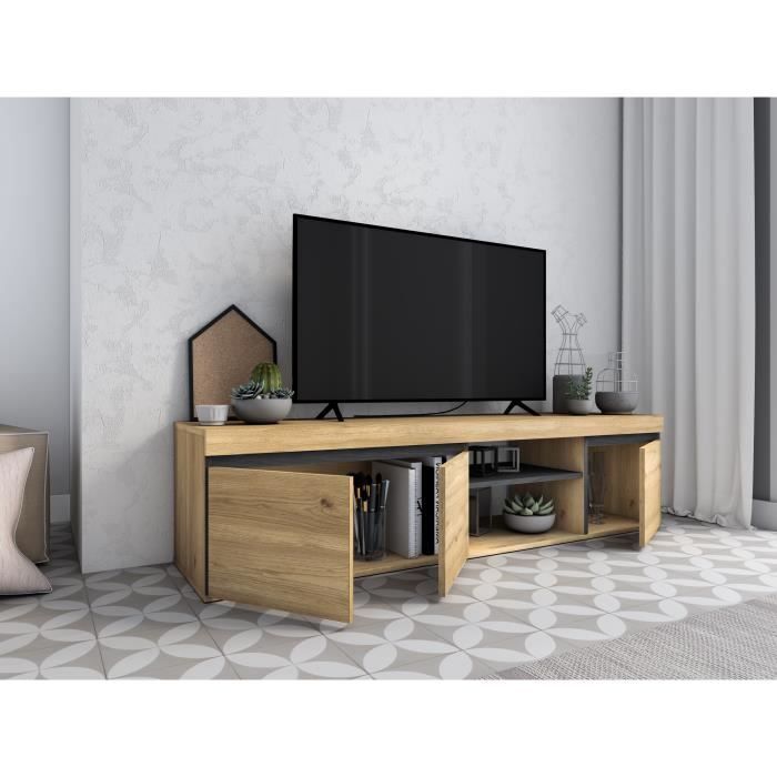Meuble Tv Design Avec LED Jasir 192cm Bois Foncé | Leroy Merlin