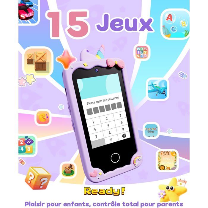 Téléphone Enfant Dinosaure – Appareil Photo 1080P, Livres Audio, Musique, Jeux – Carte SD 32Go Incluse