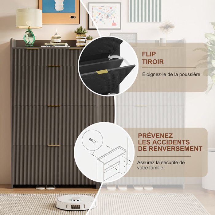 BONNE - Meuble de rangement à chaussures Design Moderne Armoire à chaussures avec housse 58 x 28