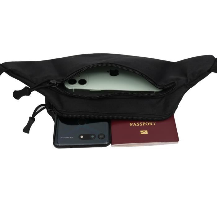 Sac Banane Cuir Noir Unisexe 30x10x15 Cm - Réglable, Voyage Sport, Neuf
