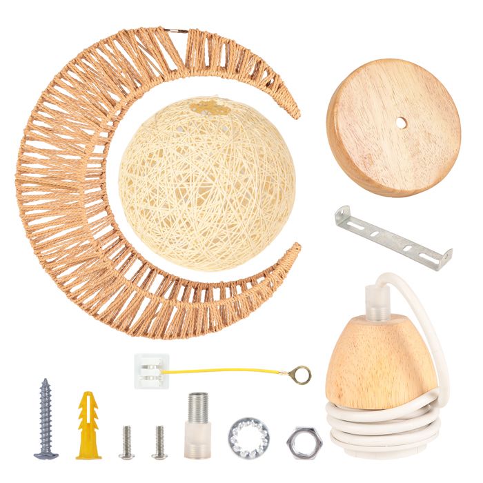 Suspension Luminaire Rotin IDEGU Lustre Retro En Corde De Chanvre Lampe Suspension Luminaire Industrielle Vintage Pour Salon Chambre - Maison Plafonnier Bois