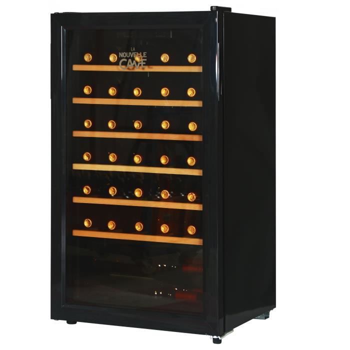 La Nouvelle Cave by Continenta Edison Cave à vin de service 33 bouteilles, clayettes bois, Classe G, porte vitrée, noir