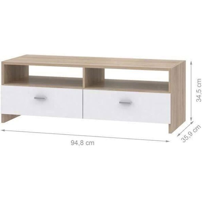 Meuble TV Blanc Mat/Chêne - L95 cm - PILVI
