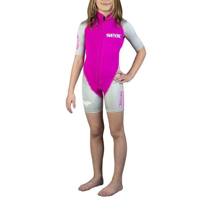 SEAC Combinaison shorty Hippo - Anti UV - 1,5 mm - Enfant - Rose et gris