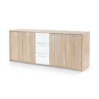 FINLANDEK Buffet bas PILVI - 4 portes et 3 tiroirs - Blanc mat et chêne sonoma - Contemporain - L 179,2 x P 42 x H 74,5 cm