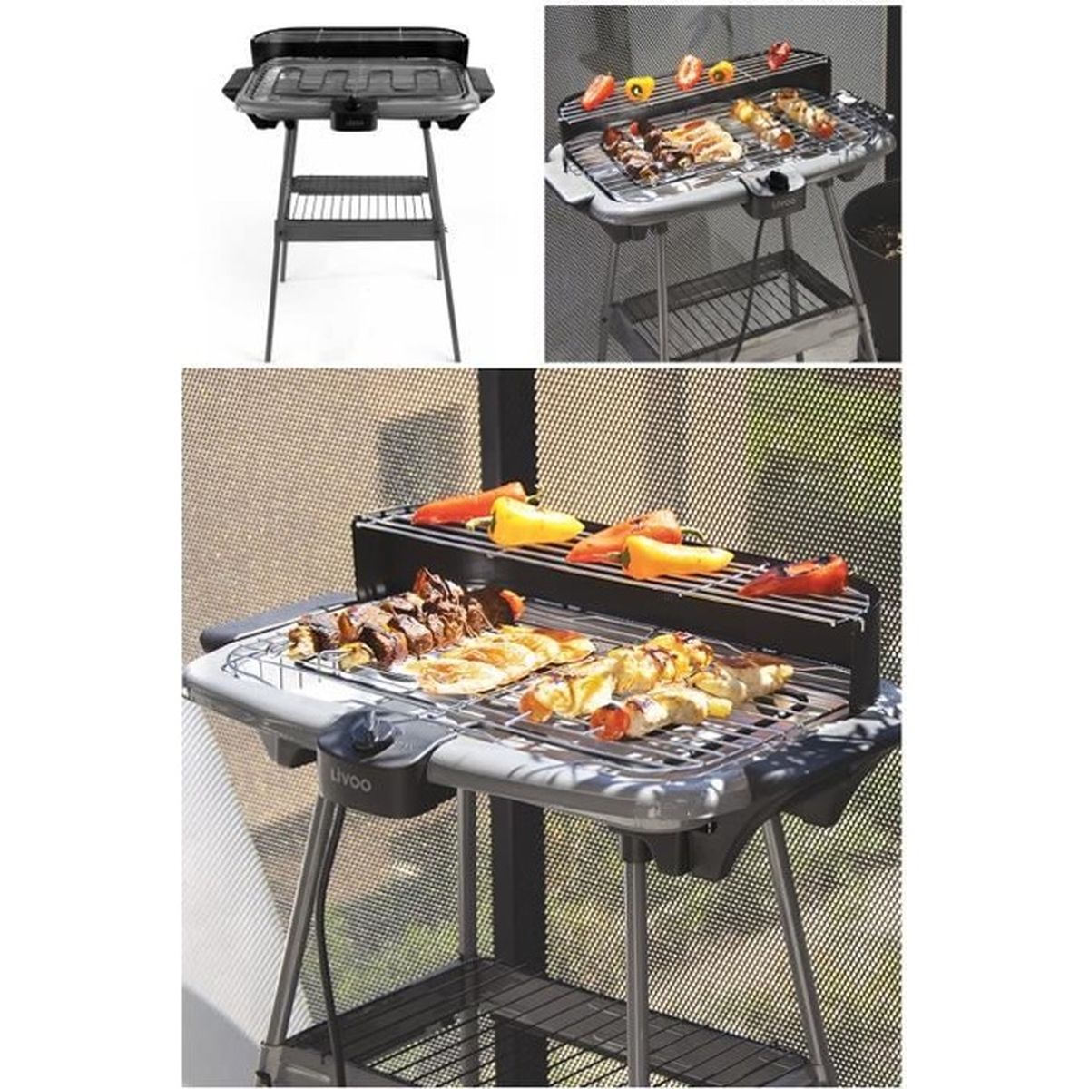 Barbecue Electrique LIVOO Sur Pieds et Table Gris 2000W
