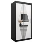 ABIKSMEBLE Boliwia 100 Armoire à Deux Portes Coulissantes avec Miroir, Tringle et Étagères 100x200x62 cm Noir et Blanc