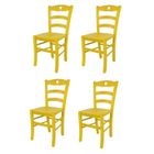 T M C S Tommychairs - Set 4 chaises cuisine CUORE, robuste structure en bois de hêtre peindré en aniline couleur jaune et assise en bois