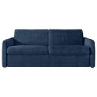 LOUNGITUDE Canapé convertible express 3 places AGATHE 140x190cm en velours côtelé - Bleu foncé - Matelas 13cm - L178 x P96 x H88cm -