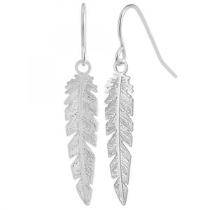 Boucles D'oreilles Pendantes Leana - Chaîne 45 Mm Avec Plumes - Argent Massif 925 Rhodié - Neuf Avec étiquettes