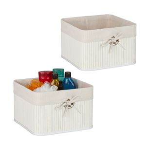 Corbeille Rangement Relaxdays - Bambou Avec Housse - 20x31x31 Cm - Blanc