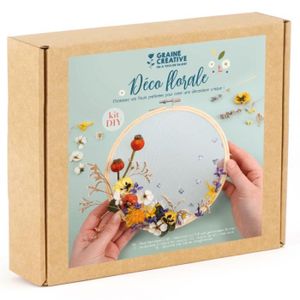 FLEUR ARTIFICIELLE Kit DIY déco - Broderie fleurs séchées - Ø 18 cm