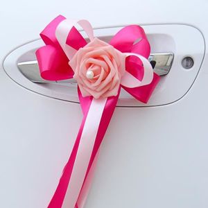 Kit Mariage Complet Décoration coeur rose Voiture Mariés ruban tulle fleurs