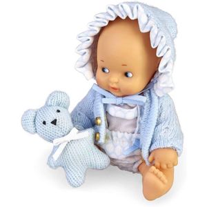POUPON Set de bébé Barriguitas - FAMOSA - Pelón avec 2 vêtements et une mascotte osito de punto - Bleu