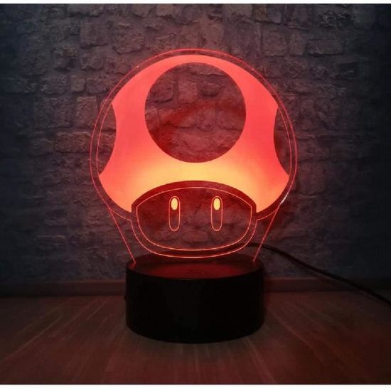 Color&eacute; Super Mario Bros Champignon Lampe 3D Led Night Light Illusion Lampe De Table Pour La D&eacute;coration AM1335