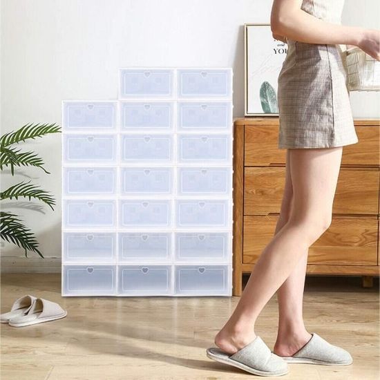 Boîtes transparentes Boîte à chaussures empilable Blanc tendance Berkalash Lot de 20 boîtes de rangement pour chaussures stable et facile à monter Tiroirs 
