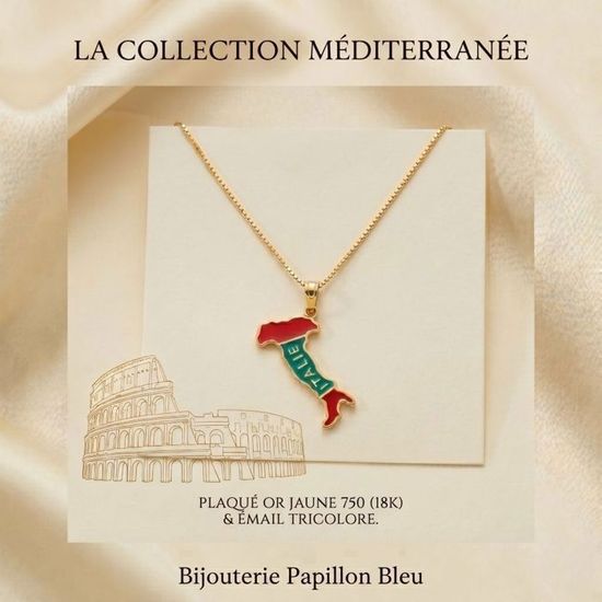 Pendentif Carte De L'Italie En Plaqué Or - Dimensions 3,5 X 2 Cm, Livré Avec écrin - Cadeau Souvenir Ou Personnel