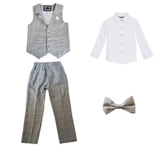 Ensemble Formel 4 Pièces Blueberi Boulevard Pour Garçon, 24M, Gris, Avec Gilet Et Cravate
