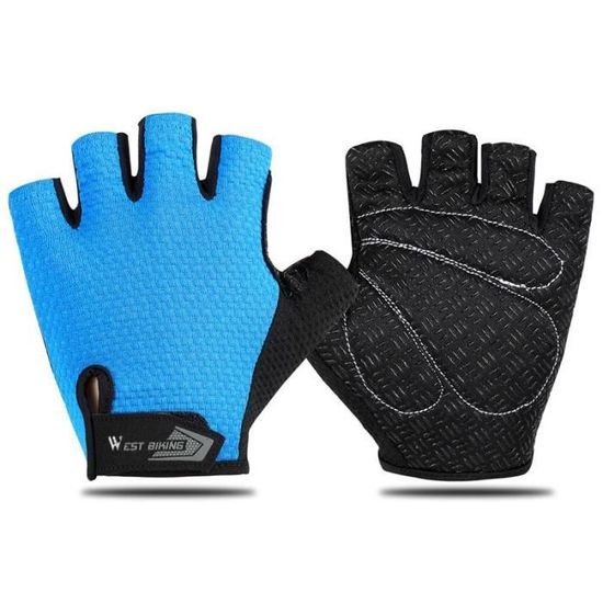 Lot 3 Paires Gants Demi-Doigts Enfant 6-10 Ans – Antidérapants Gel, Cyclisme, Équitation, Sport Outdoor (Bleu/Camo Gris/Noir)