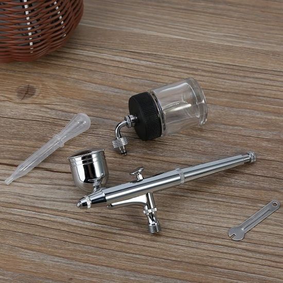 Aérographe pour aérographe universel Kit compresseur aérographe double action 134S + 0,2/0,3/0,5 de buses Godet + Aiguilles + 7 mm + 22 mm verre avec tuyau à air comprimé