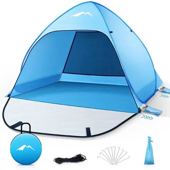 WhiteFang Deluxe XL Pop Up Beach Tent Sun Shade Shelter For 3-4 Person, UV Protection, Extendable Floor With 3 Ventilating Windows Plus Carrying Bag, Stakes, And Guy Lines