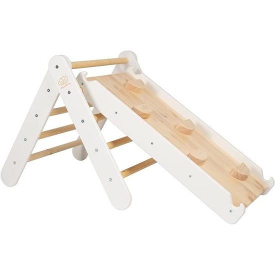 Triangle D'escalade Montessori 3 En 1 - Avec Toboggan Et échelle, Bois Naturel, Pour Enfants 1 An Et +