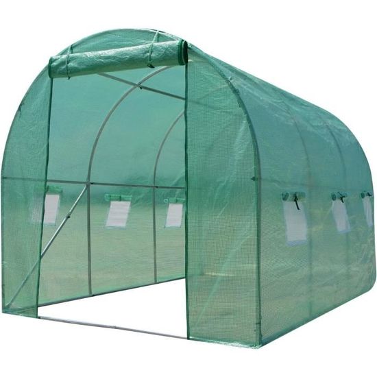 Serre De Jardin 200x200x220 Cm - Film PVC Transparent, étagères Intégrées, Porte Zippée - Pour Légumes, Fleurs