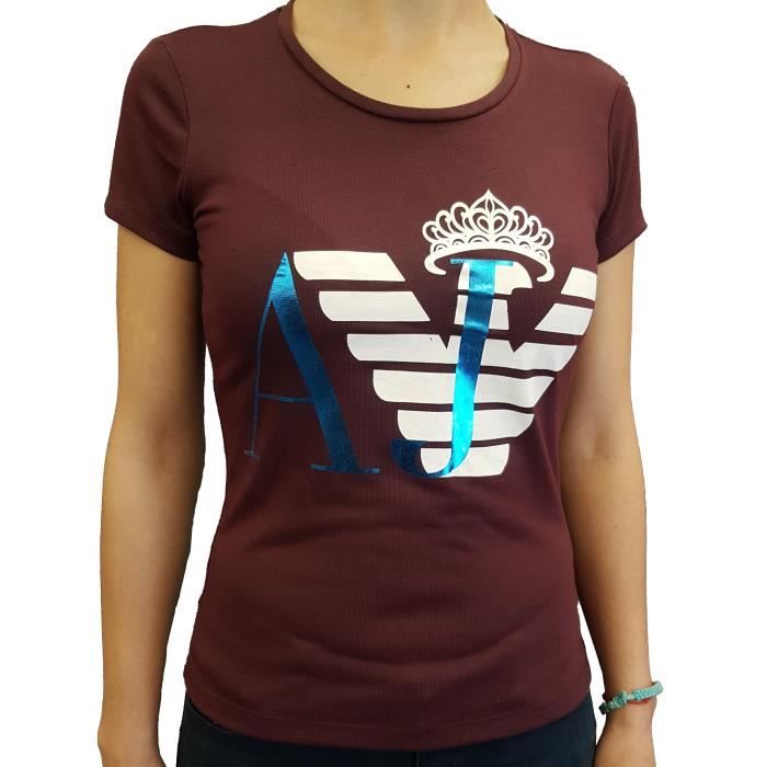 T-Shirt Armani Jeans manches courtes bordeaux pour femmes.