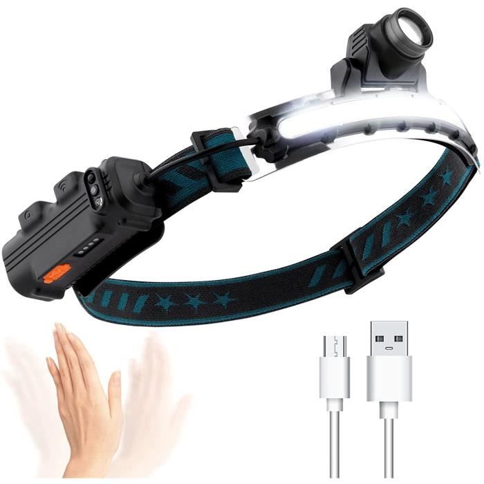 LED Lampe Frontale, USB Rechargeable Torche Frontale, Étanche et Léger Lampe Phare, 6 Modes d'Éclairage(Distance Focale Réglable)
