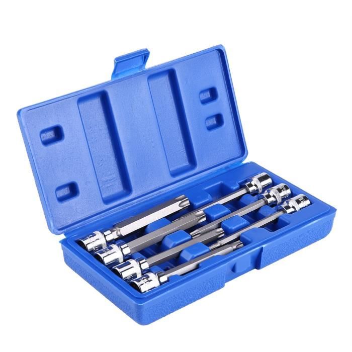 7Pcs Ensemble de Manche en Forme de T Torx Bit Set de Douilles avec Boîte en Plastique Bleue 3 / 8inch -SWT