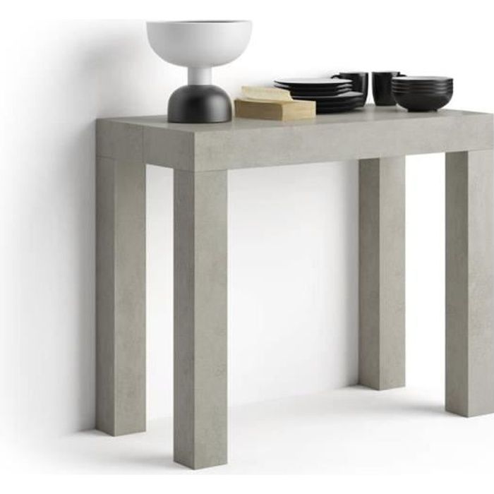 Mobili Fiver, Table Console extensible First, Béton, Mélaminé/Aluminium, Made in Italy