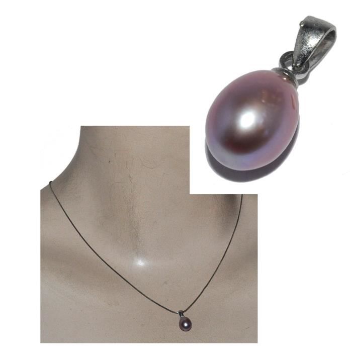Pendentif plaqué argent goutte perle nacré violette bijou
