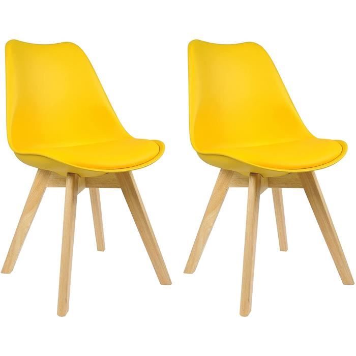 WOLTU 2 Chaises de Salle à Manger Cuisine-Salon chaises,Design en Similicuir et Bois Massif,Jaune BH29gb-2