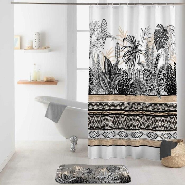 Adunivers -RIDEAU DE DOUCHE AVEC CROCHETS 180 x 200 CM POLYESTER IMPRIME TIKAL DES. PLACE-100% POLYESTER- RIDEAU
