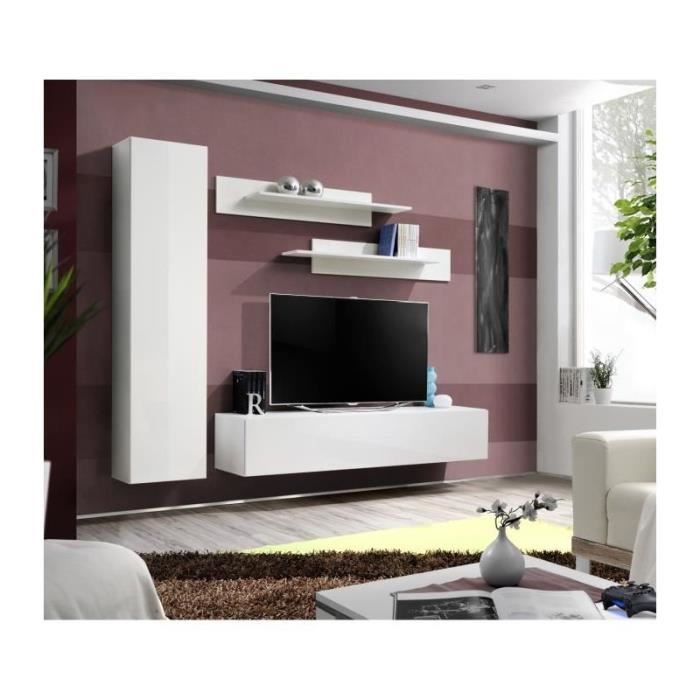 Meuble TV FLY G1 design, coloris blanc brillant. Meuble suspendu moderne et tendance pour votre salon.